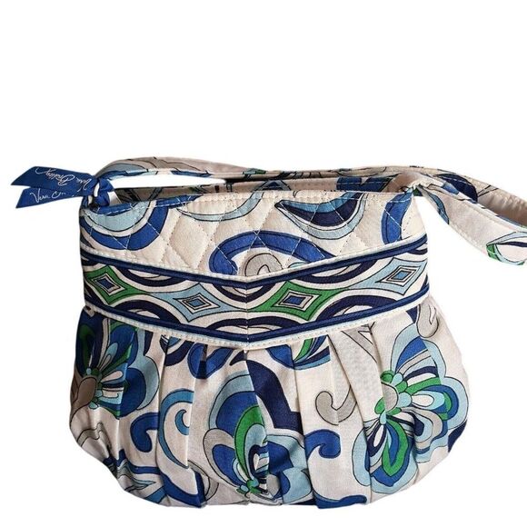 Y2K Vera Bradley Mediterranean White Hannah Purse Blue Handbag Pocketbook - Picture 1 of 5